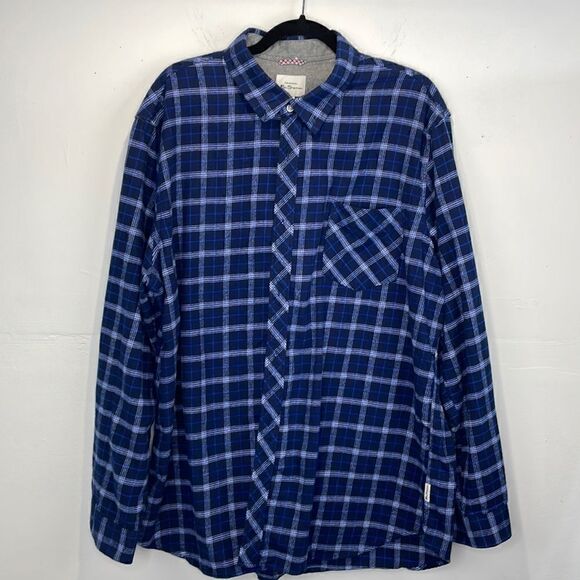 Ben Sherman Men’s Window Pane Plaid Shirt Button Up Long Sleeve Dark Blue  2XL - Picture 2 of 12